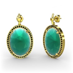 Nada Küpe - Kök zümrüt ve siyah zirkon 925 ayar altın kaplama gümüş küpe #1qdxbxz