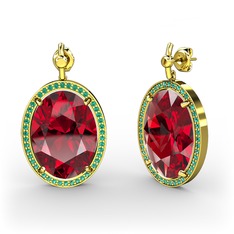 Garnet ve yeşil kuvars 18 ayar altın küpe