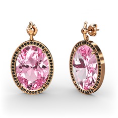 Pembe kuvars ve siyah zirkon 18 ayar rose altın küpe