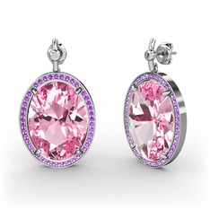 Pembe kuvars ve ametist 8 ayar beyaz altın küpe