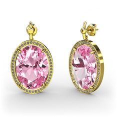 Pembe kuvars ve dumanlı kuvars 18 ayar altın küpe