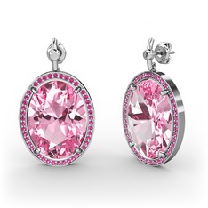 Nada Küpe - Pembe kuvars ve rodolit garnet 14 ayar beyaz altın küpe #1uhhfts