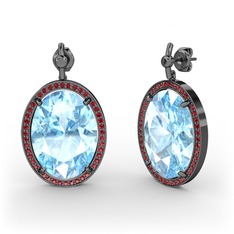 Nada Küpe - Akuamarin ve garnet 925 ayar siyah rodyum kaplama gümüş küpe #1upf3rg