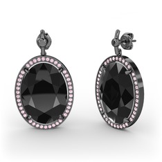 Nada Küpe - Siyah zirkon ve pembe kuvars 925 ayar siyah rodyum kaplama gümüş küpe #1ux2bc9