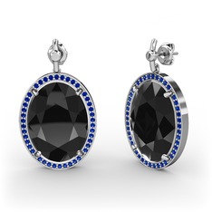 Siyah zirkon ve lab safir 925 ayar gümüş küpe