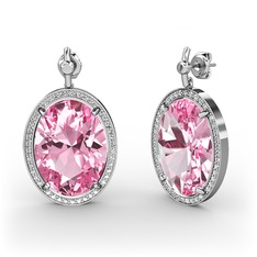 Nada Küpe - Pembe kuvars ve swarovski 8 ayar beyaz altın küpe #1wdsrei