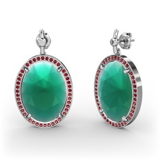 Nada Küpe - Kök zümrüt ve garnet 14 ayar beyaz altın küpe #1xjro6b