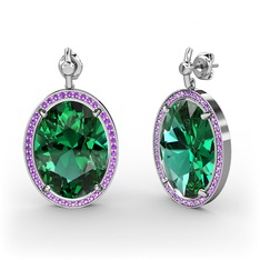 Yeşil kuvars ve ametist 8 ayar beyaz altın küpe