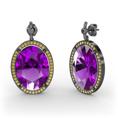 Nada Küpe - Ametist ve sitrin 925 ayar siyah rodyum kaplama gümüş küpe #1yvfxn8