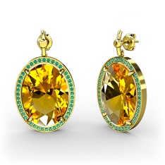 Nada Küpe - Sitrin ve yeşil kuvars 14 ayar altın küpe #2lck0f