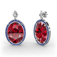Nada Küpe - Garnet ve lab safir 14 ayar beyaz altın küpe #2y3905