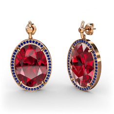 Garnet ve lab safir 18 ayar rose altın küpe