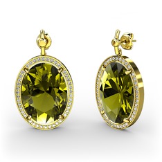 Nada Küpe - Peridot ve swarovski 8 ayar altın küpe #3yy24b