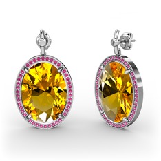 Nada Küpe - Sitrin ve rodolit garnet 18 ayar beyaz altın küpe #474ya6