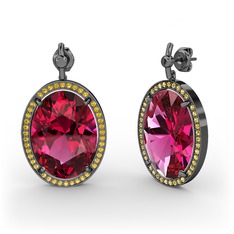 Nada Küpe - Rodolit garnet ve sitrin 925 ayar siyah rodyum kaplama gümüş küpe #4qitdy