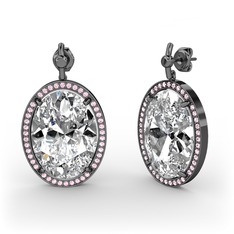 Nada Küpe - Beyaz zirkon ve pembe kuvars 925 ayar siyah rodyum kaplama gümüş küpe #4rfrfm