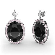 Siyah zirkon ve pembe kuvars 8 ayar beyaz altın küpe