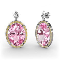 Nada Küpe - Pembe kuvars ve sitrin 8 ayar beyaz altın küpe #6etwyf