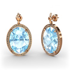 Nada Küpe - Akuamarin ve dumanlı kuvars 14 ayar rose altın küpe #85264f