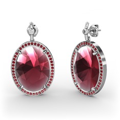 Kök yakut ve garnet 14 ayar beyaz altın küpe