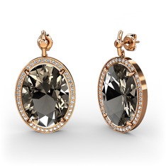 Dumanlı kuvars ve swarovski 18 ayar rose altın küpe