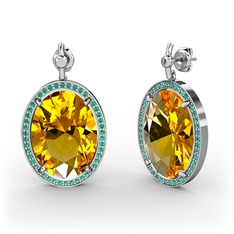 Sitrin ve yeşil kuvars 8 ayar beyaz altın küpe