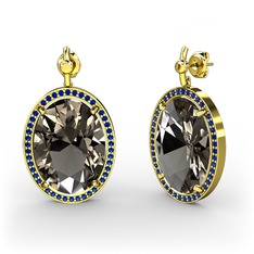 Nada Küpe - Dumanlı kuvars ve lab safir 8 ayar altın küpe #9atz0s