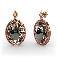 Dumanlı kuvars ve garnet 14 ayar rose altın küpe