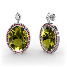 Peridot ve garnet 14 ayar beyaz altın küpe