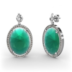 Nada Küpe - Kök zümrüt ve dumanlı kuvars 14 ayar beyaz altın küpe #an4qy1