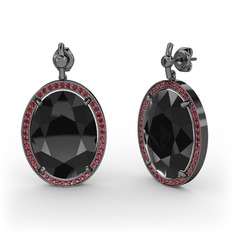 Nada Küpe - Siyah zirkon ve garnet 925 ayar siyah rodyum kaplama gümüş küpe #ba7kru