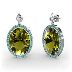 Peridot ve yeşil kuvars 8 ayar beyaz altın küpe