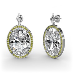 Nada Küpe - Beyaz zirkon ve peridot 14 ayar beyaz altın küpe #czguqi