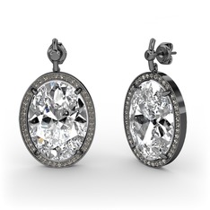 Nada Küpe - Beyaz zirkon ve dumanlı kuvars 925 ayar siyah rodyum kaplama gümüş küpe #duupka