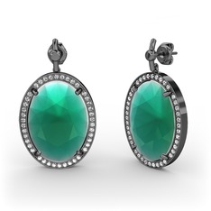Nada Küpe - Kök zümrüt ve swarovski 925 ayar siyah rodyum kaplama gümüş küpe #e8dit8