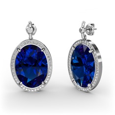 Nada Küpe - Lab safir ve swarovski 18 ayar beyaz altın küpe #efx7x2