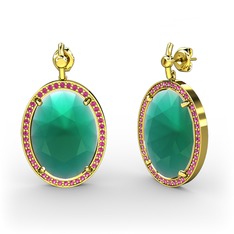 Kök zümrüt ve rodolit garnet 8 ayar altın küpe