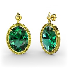 Yeşil kuvars ve peridot 14 ayar altın küpe