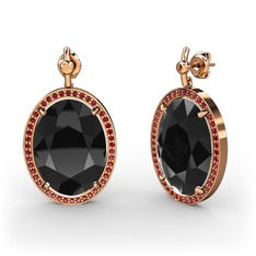 Nada Küpe - Siyah zirkon ve garnet 14 ayar rose altın küpe #f7zjci