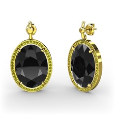 Siyah zirkon ve peridot 8 ayar altın küpe