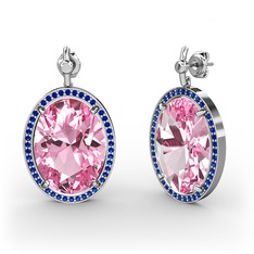 Nada Küpe - Pembe kuvars ve lab safir 8 ayar beyaz altın küpe #fgzxb3