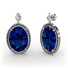 Lab safir ve siyah zirkon 14 ayar beyaz altın küpe