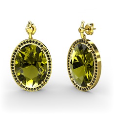 Peridot ve siyah zirkon 925 ayar altın kaplama gümüş küpe