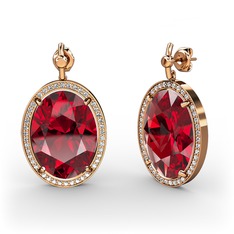 Garnet ve pırlanta 8 ayar rose altın küpe (1.26 karat)