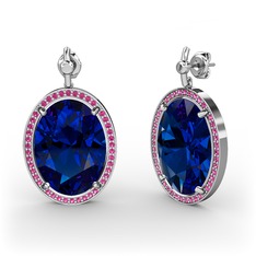 Lab safir ve rodolit garnet 14 ayar beyaz altın küpe