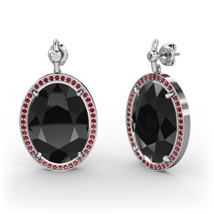 Siyah zirkon ve garnet 14 ayar beyaz altın küpe