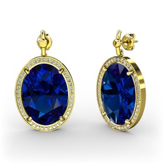 Nada Küpe - Lab safir ve swarovski 18 ayar altın küpe #iln6io