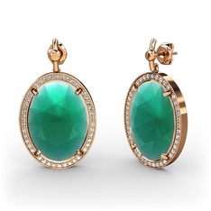 Kök zümrüt ve swarovski 925 ayar rose altın kaplama gümüş küpe