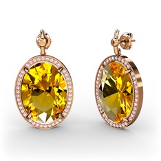 Nada Küpe - Sitrin ve pembe kuvars 925 ayar rose altın kaplama gümüş küpe #j1srud