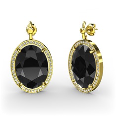 Nada Küpe - Siyah zirkon ve pırlanta 14 ayar altın küpe (1.26 karat) #j2d58x